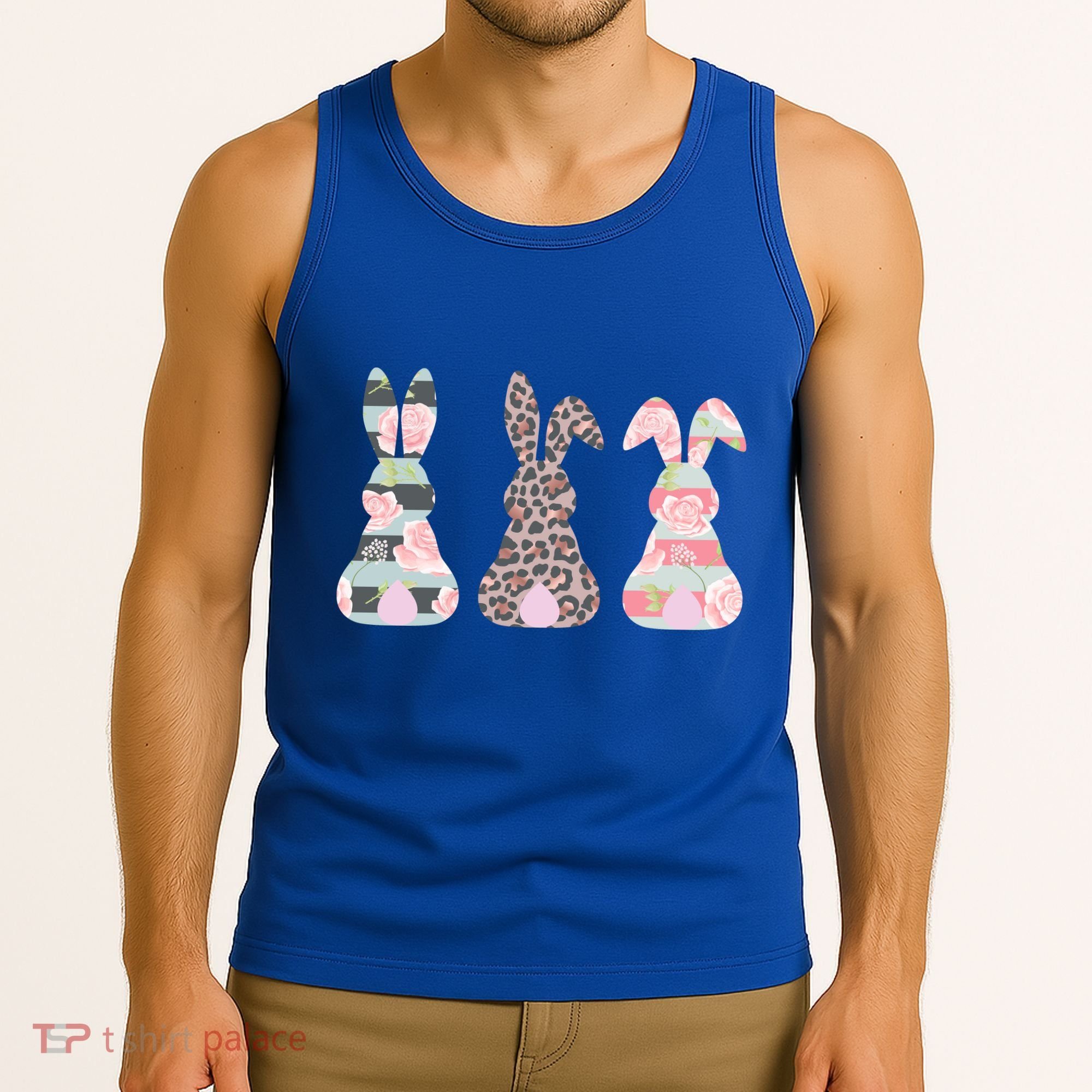Cute Easter Bunnies Rose Stripe Leopard Patterns Tank Top
