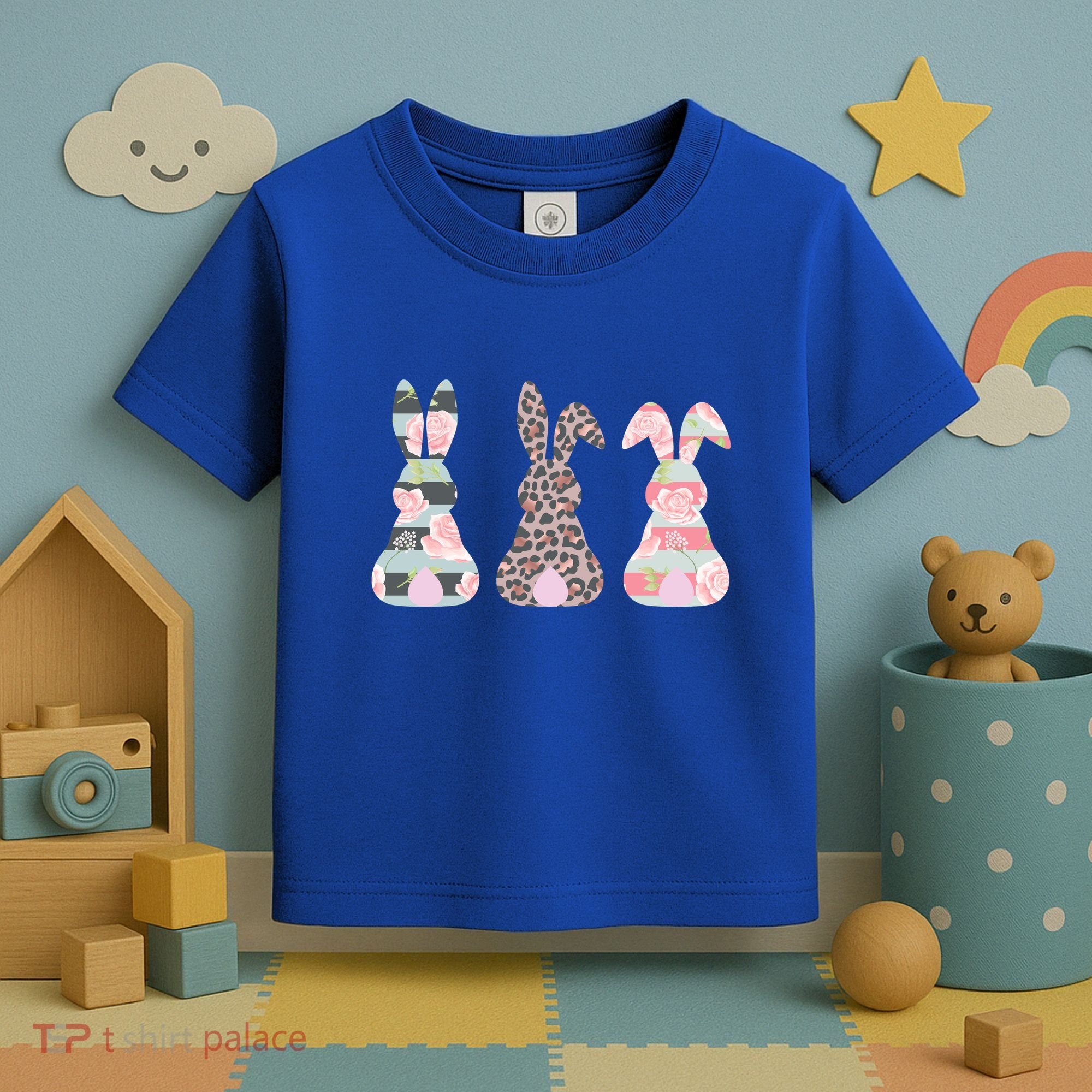 Cute Easter Bunnies Rose Stripe Leopard Patterns Toddler T-Shirt