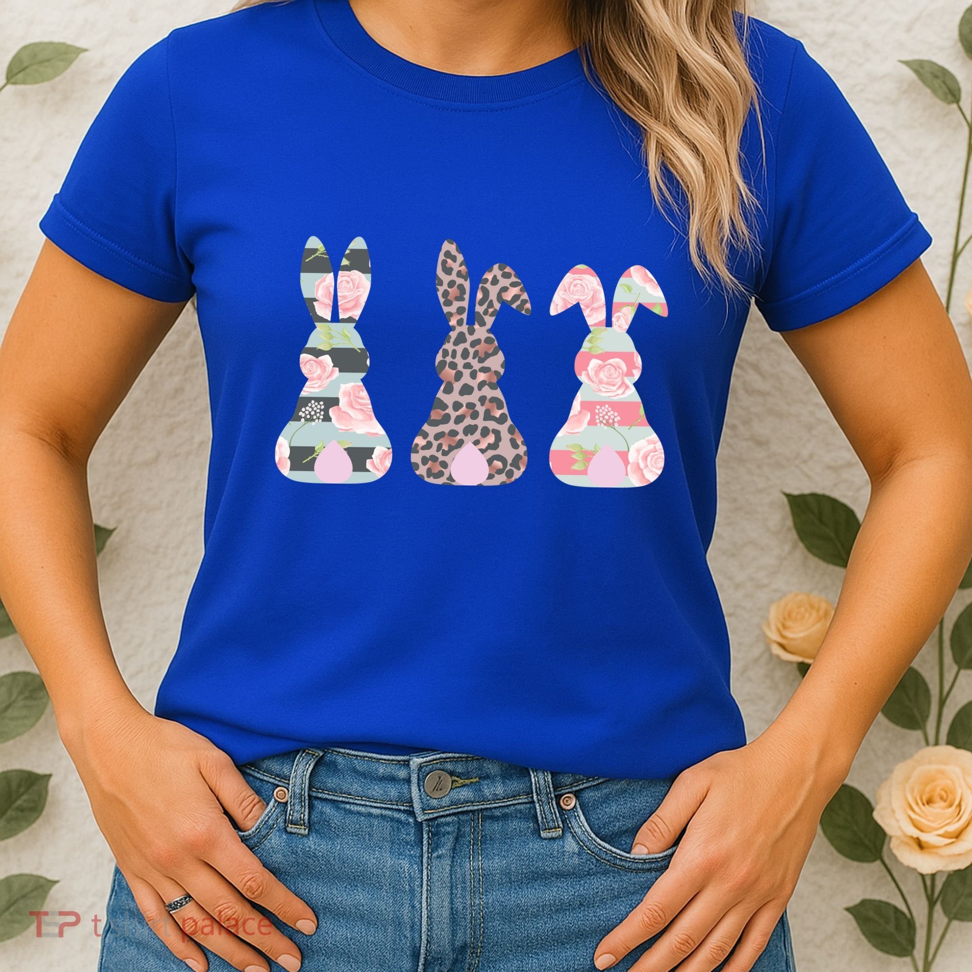 Cute Easter Bunnies Rose Stripe Leopard Patterns Women's T-Shirt