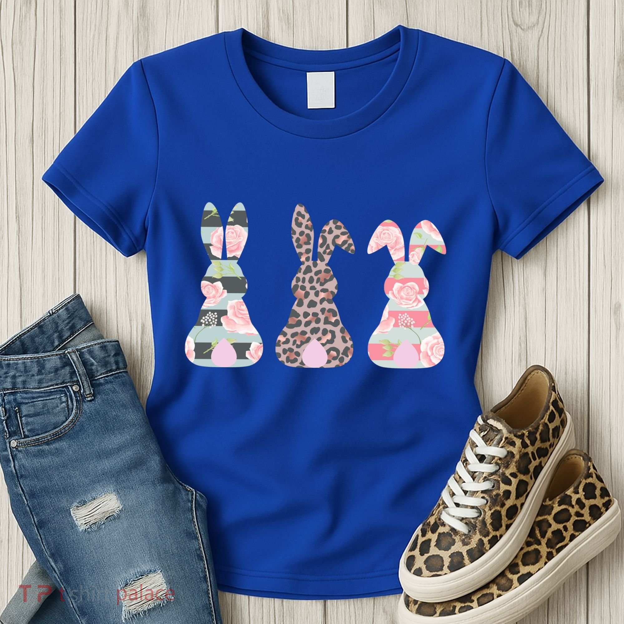 Cute Easter Bunnies Rose Stripe Leopard Patterns Women's T-Shirt