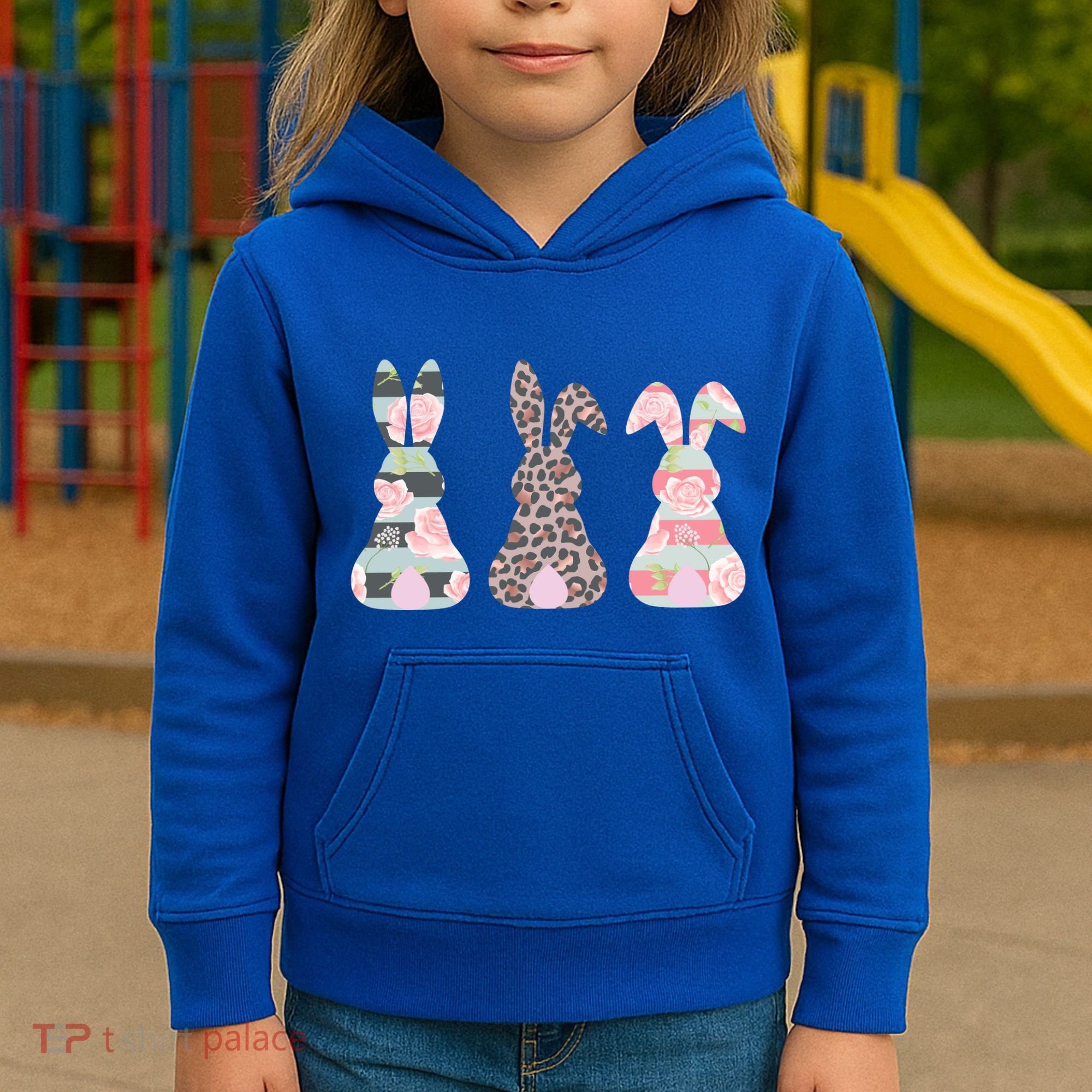 Cute Easter Bunnies Rose Stripe Leopard Patterns Kids Hoodie