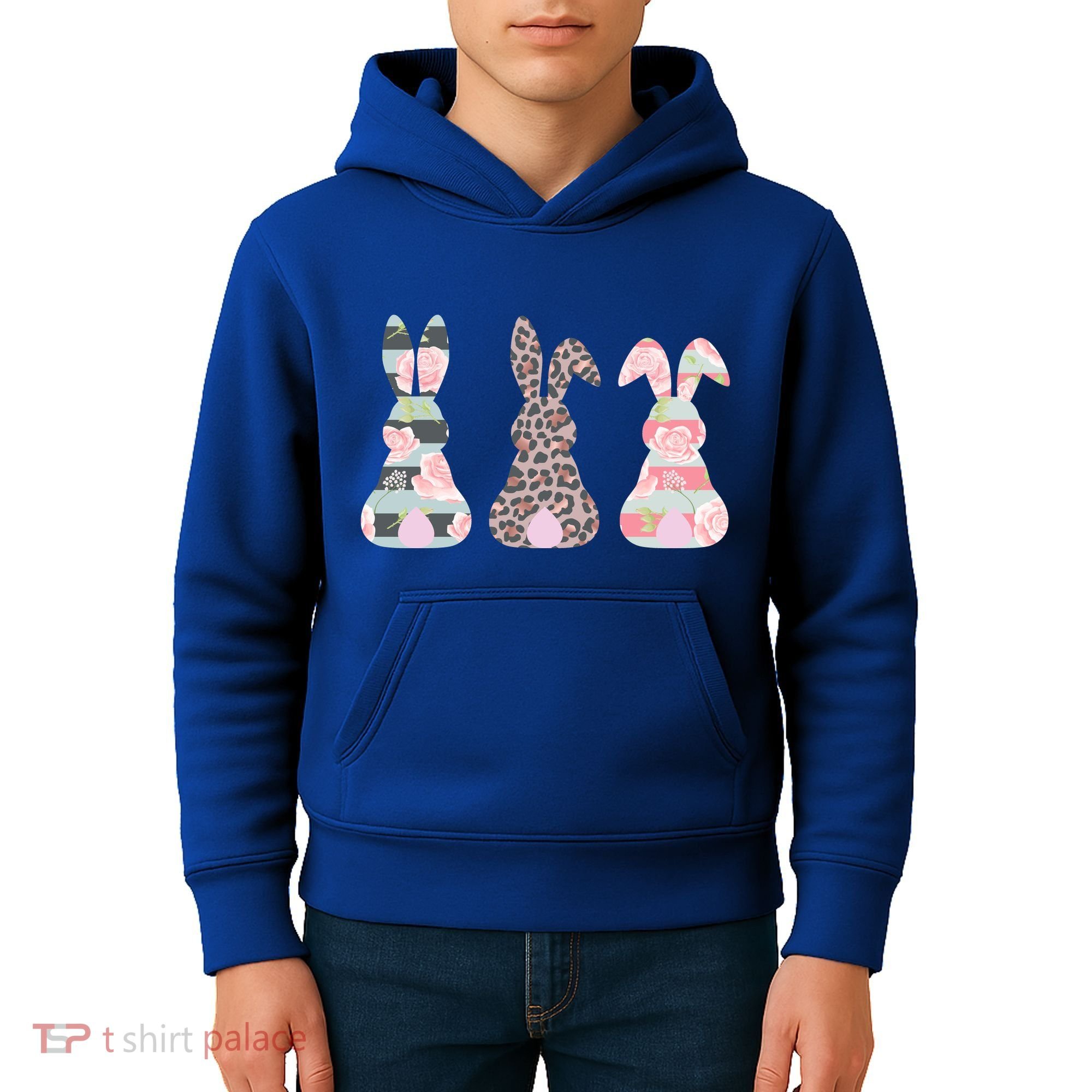 Cute Easter Bunnies Rose Stripe Leopard Patterns Kids Hoodie