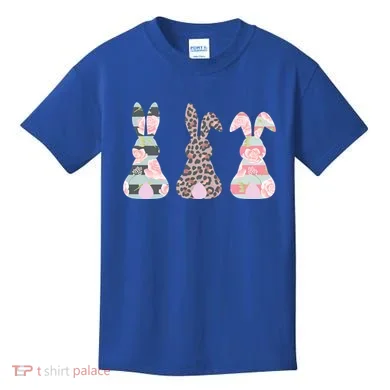 Cute Easter Bunnies Rose Stripe Leopard Patterns Kids T-Shirt
