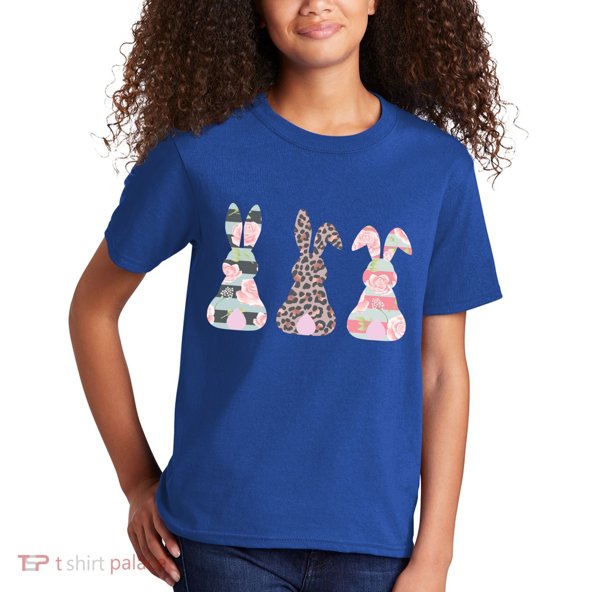 Cute Easter Bunnies Rose Stripe Leopard Patterns Kids T-Shirt
