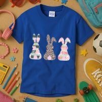 Cute Easter Bunnies Rose Stripe Leopard Patterns Kids T-Shirt thumb 3