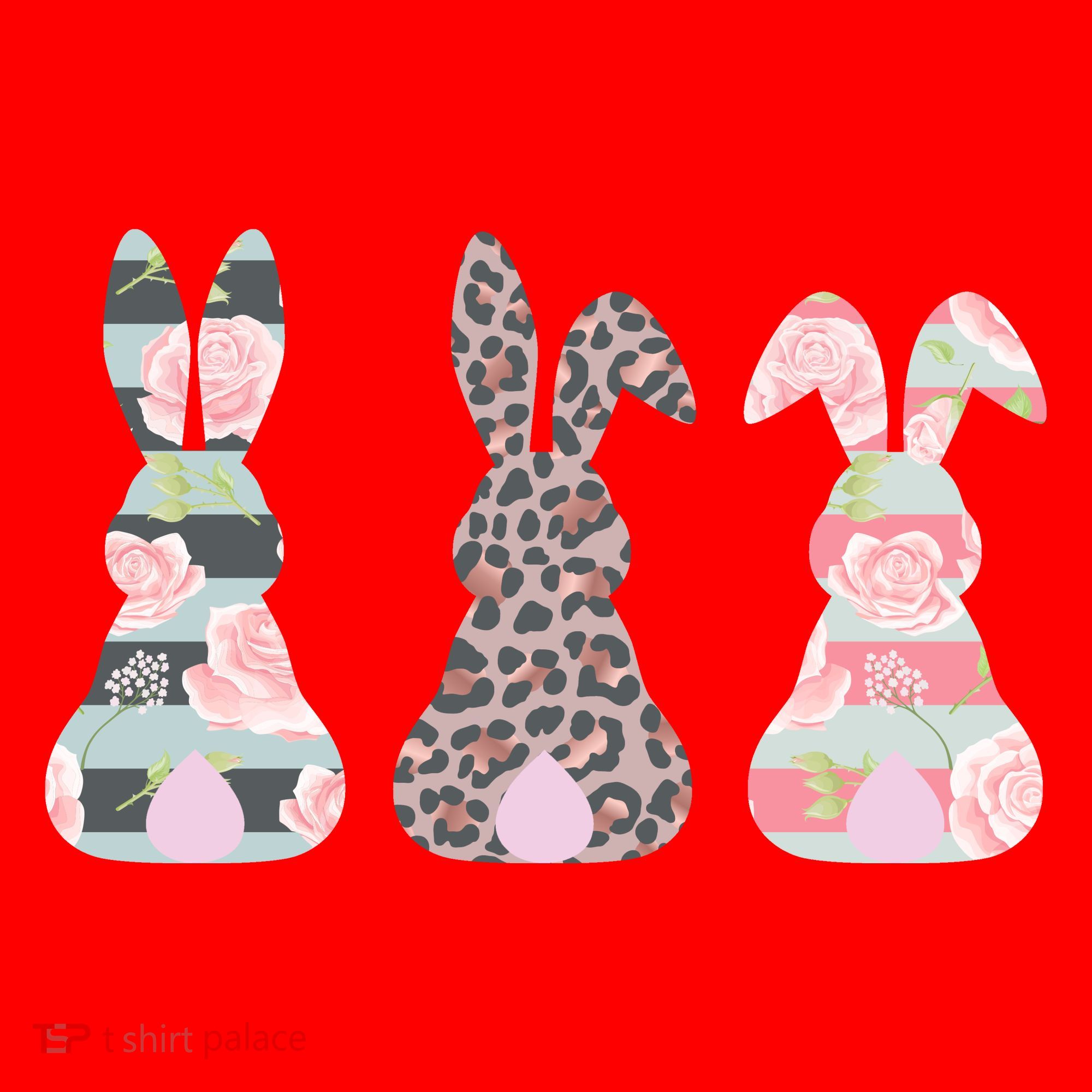 Cute Easter Bunnies Rose Stripe Leopard Patterns Santa Hat