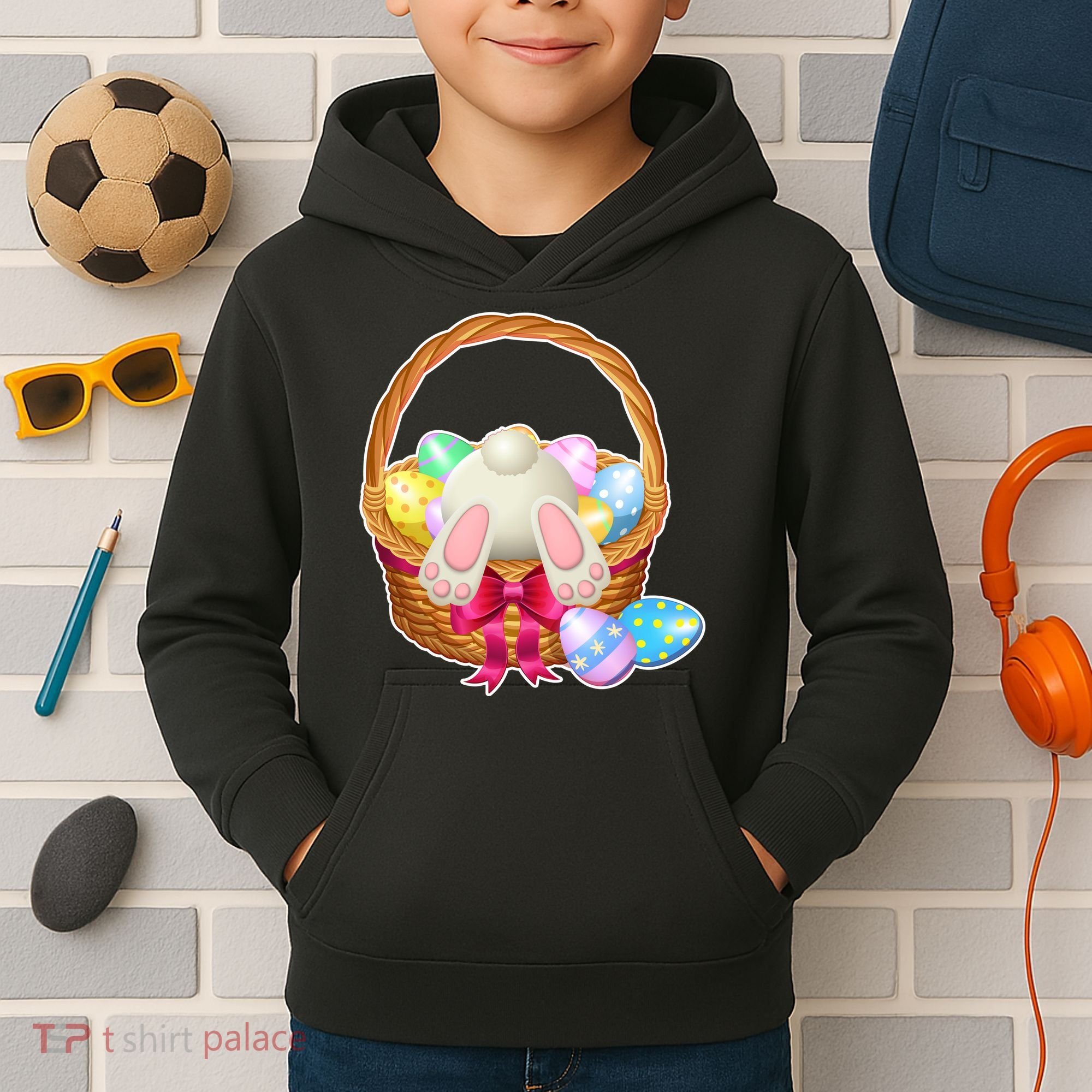 Cute Easter Bunny Basket Kids Hoodie