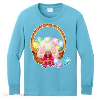 Cute Easter Bunny Basket Kids Long Sleeve Shirt