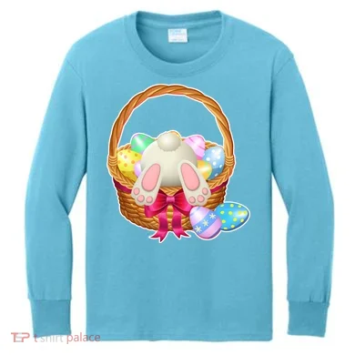 Cute Easter Bunny Basket Kids Long Sleeve Shirt