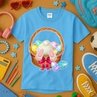 Cute Easter Bunny Basket Kids T-Shirt thumb 3