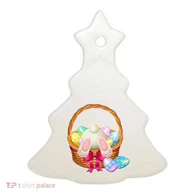 Cute Easter Bunny Basket Ceramic Ornament