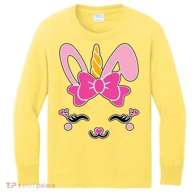 Cute Easter Bunny Unicorn Magical Kids Long Sleeve Shirt
