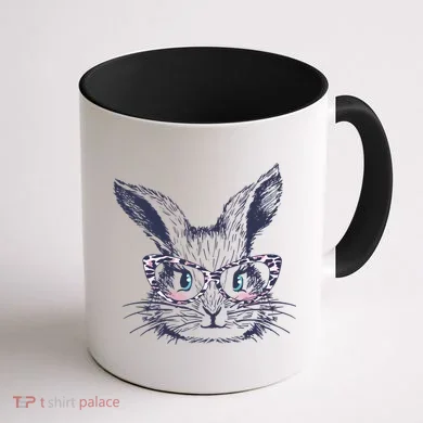 Cute Easter Bunny With Glasses Coffee Mug back
