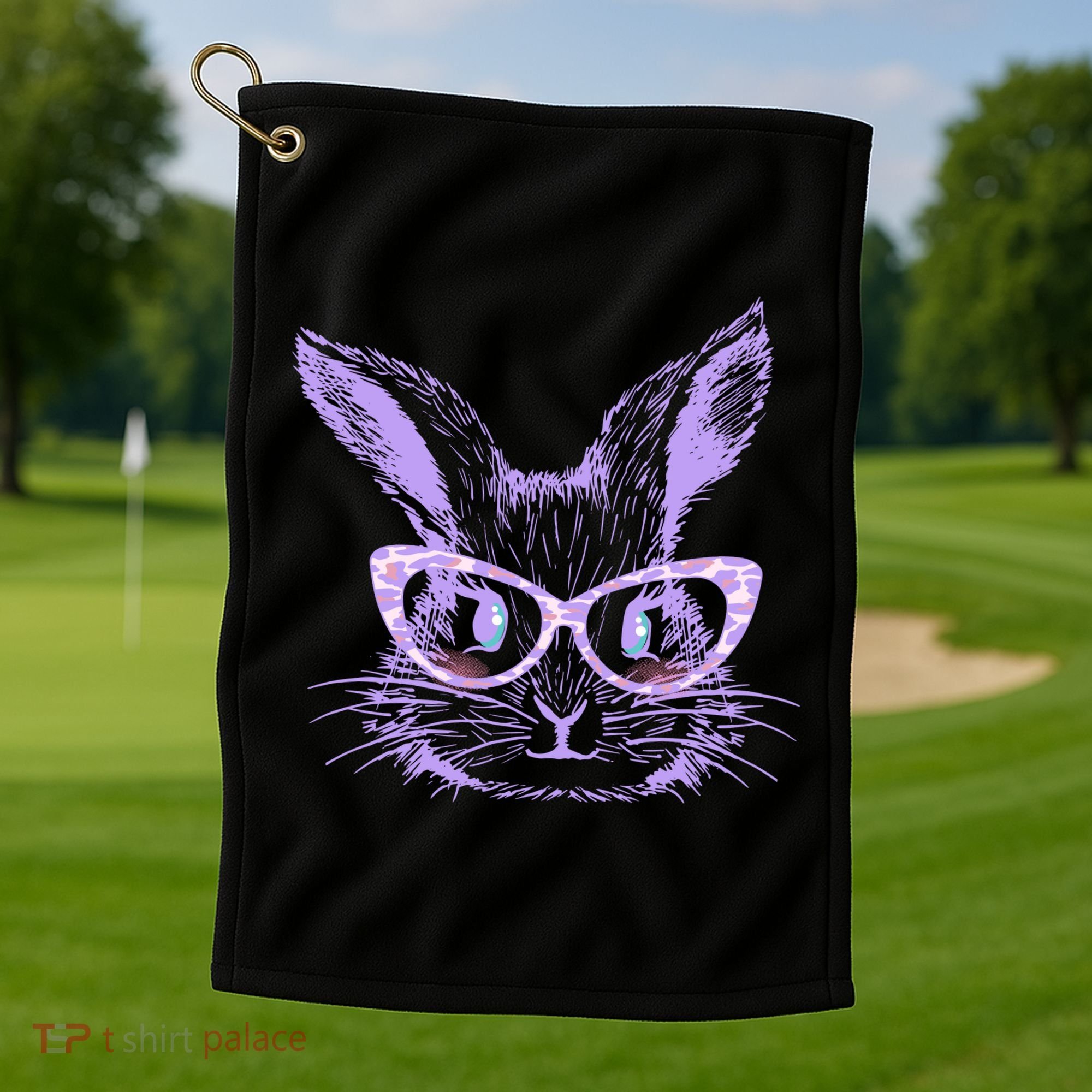 Cute Easter Bunny With Glasses Golf Towel