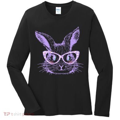 Cute Easter Bunny With Glasses Women's Long Sleeve Shirt