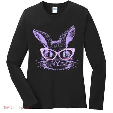 Cute Easter Bunny With Glasses Women's Long Sleeve Shirt