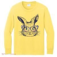 Cute Easter Bunny With Glasses Kids Long Sleeve Shirt thumb 0
