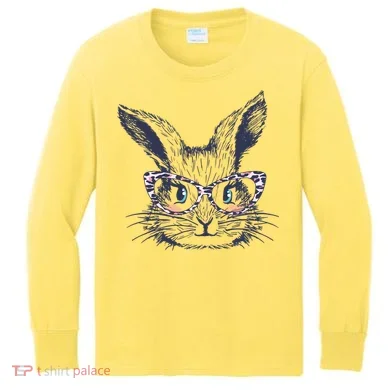 Cute Easter Bunny With Glasses Kids Long Sleeve Shirt