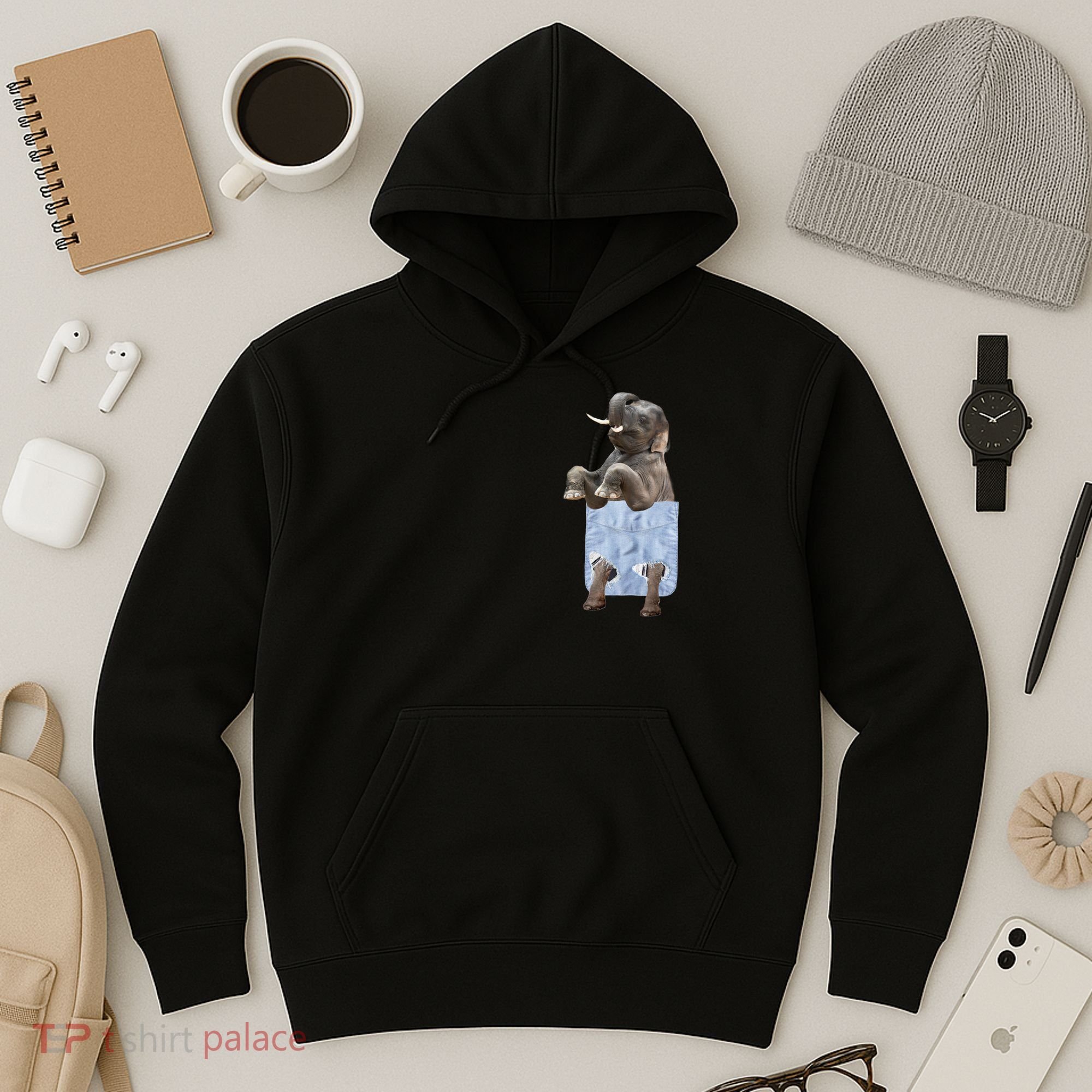 Cute Elephant Front Pocket Hoodie