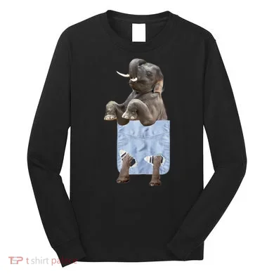 Cute Elephant Front Pocket Long Sleeve Shirt