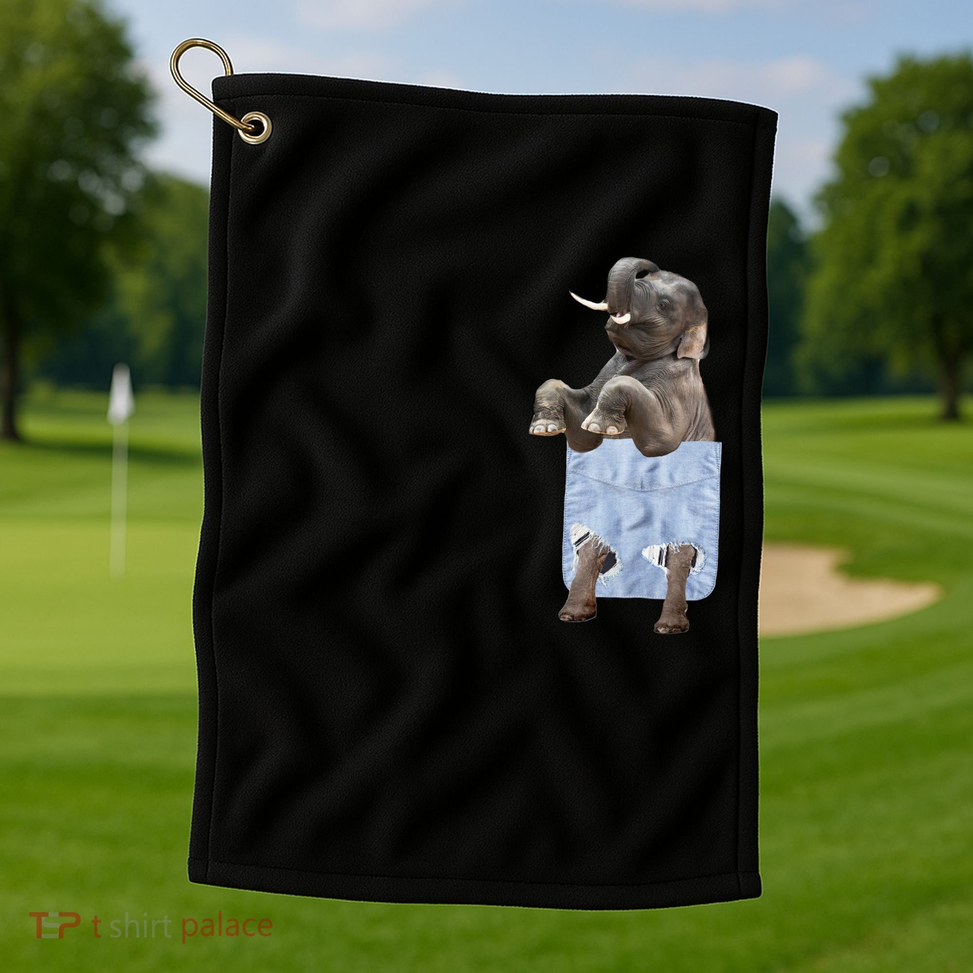 Cute Elephant Front Pocket Golf Towel