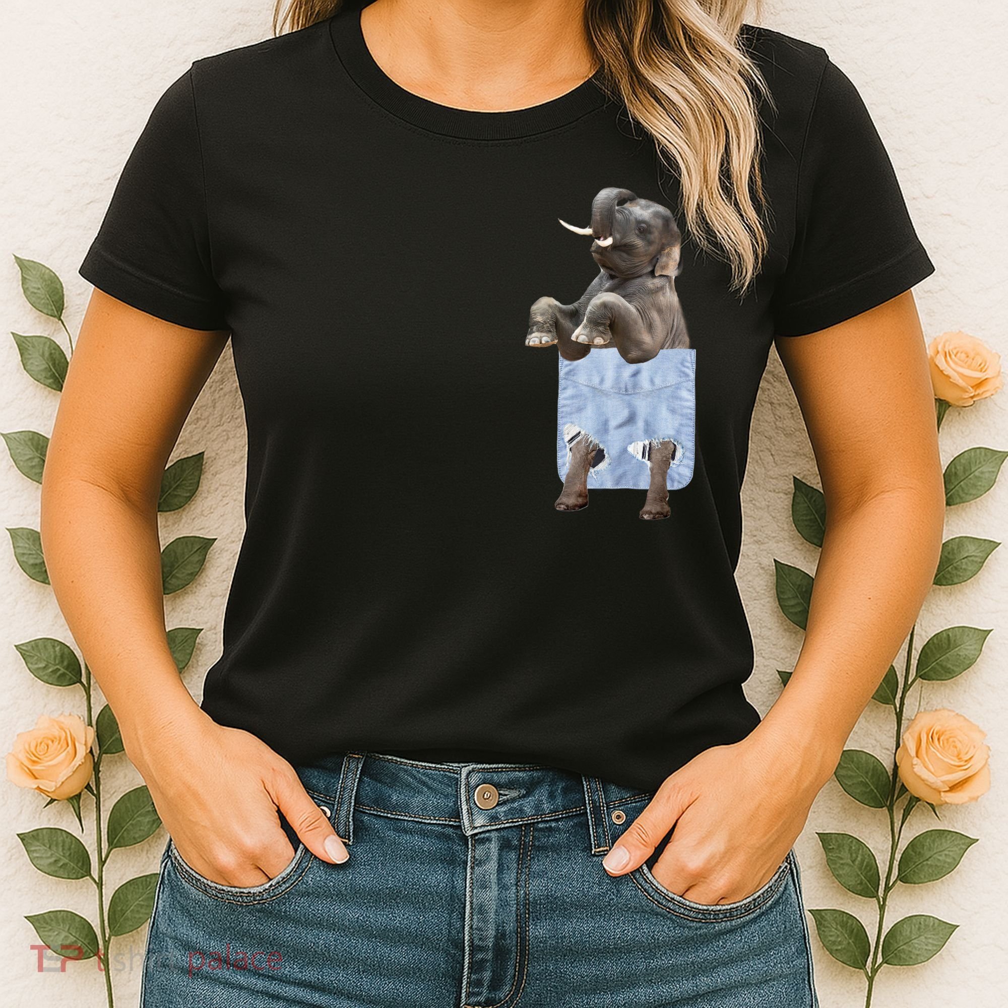 Cute Elephant Front Pocket Women's T-Shirt