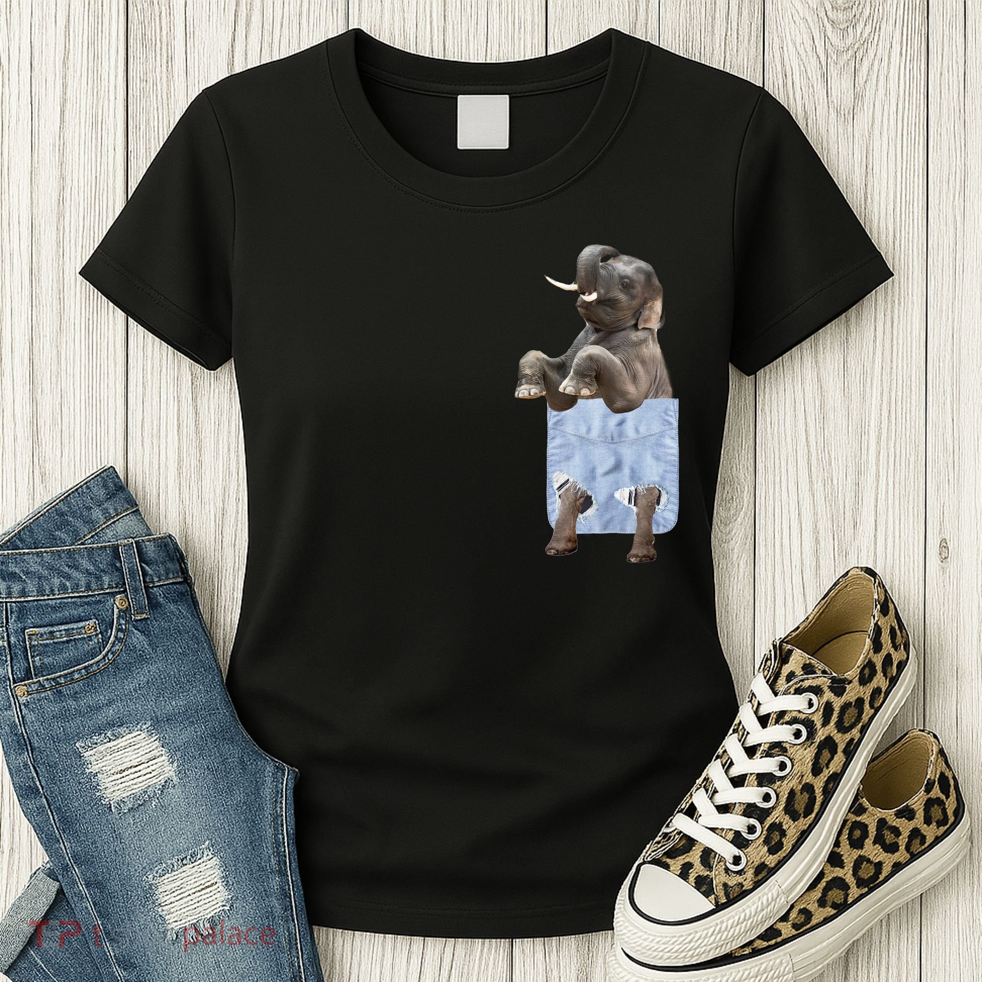 Cute Elephant Front Pocket Women's T-Shirt