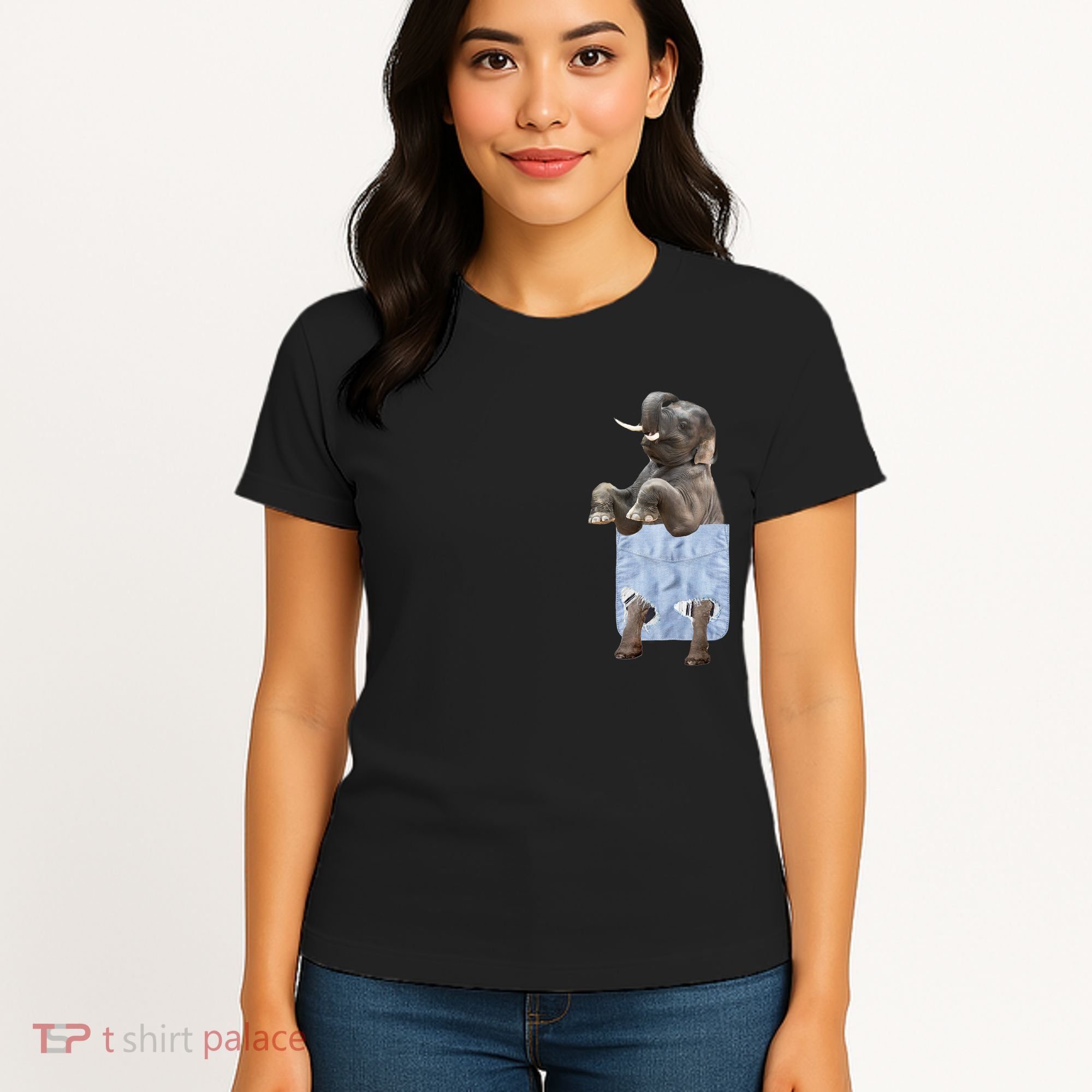 Cute Elephant Front Pocket Women's T-Shirt