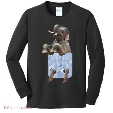 Cute Elephant Front Pocket Kids Long Sleeve Shirt