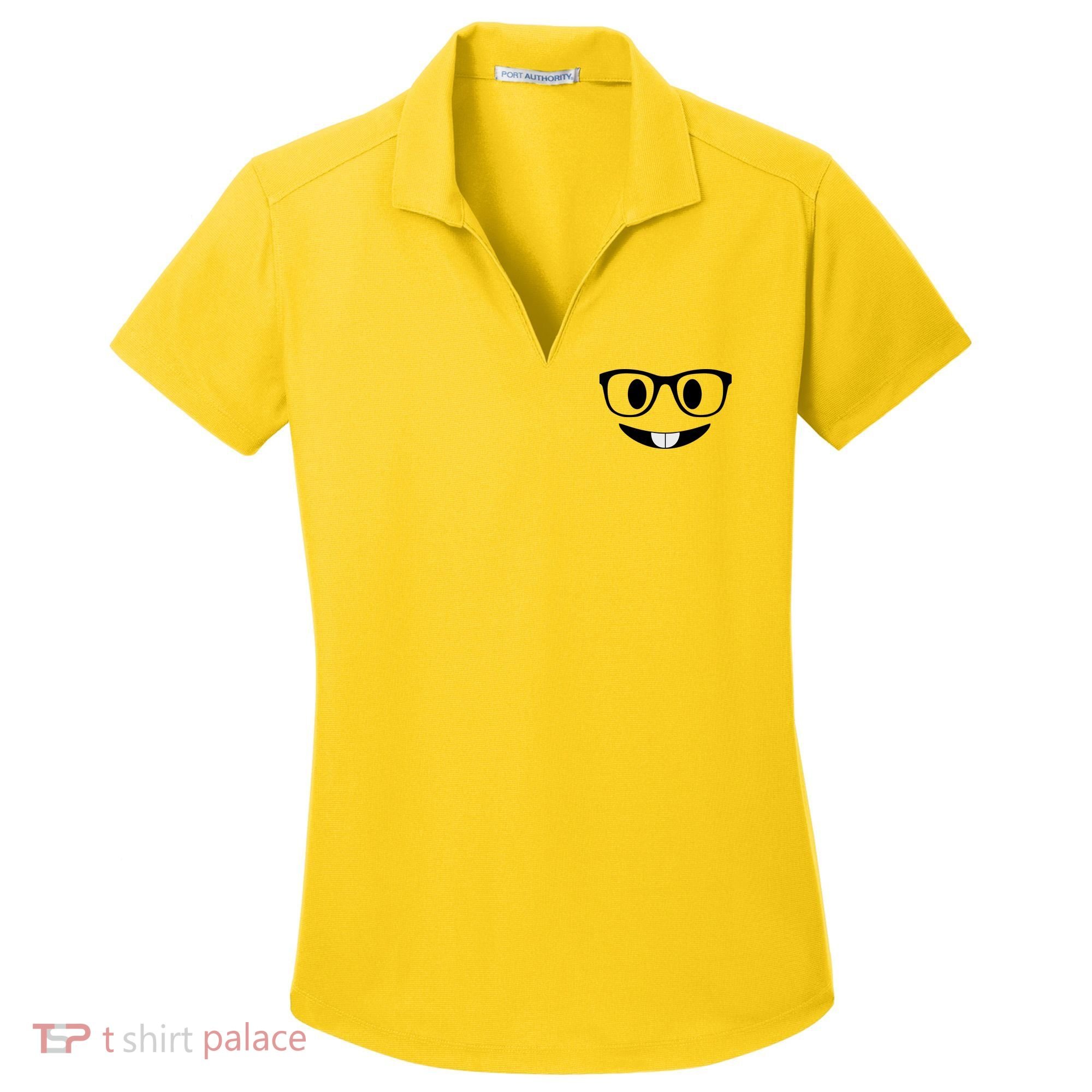 Cute Emoji Nerd Face Women's Dry Zone Grid Polo