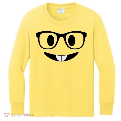 Cute Emoji Nerd Face Kids Long Sleeve Shirt