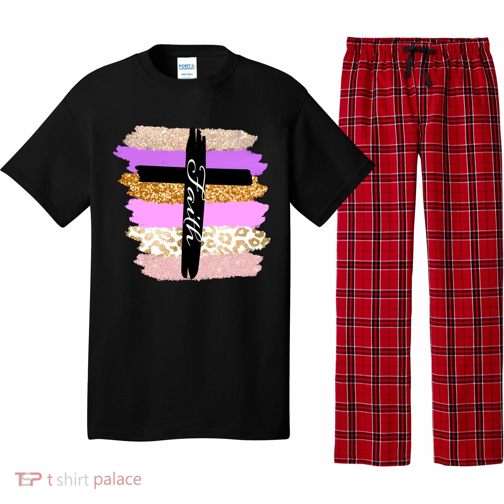 Cute Faith Cross Leopard Pajama Set