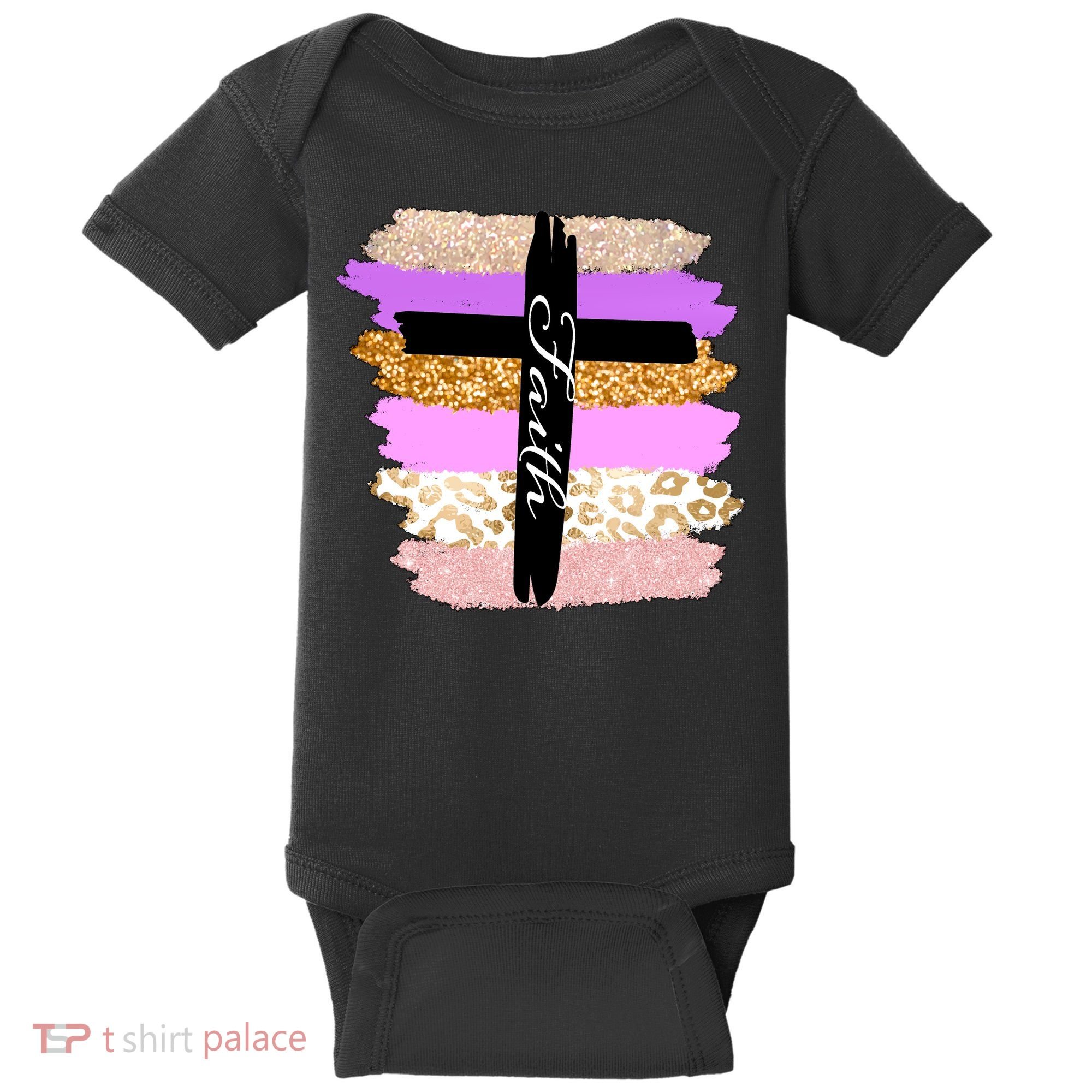 Cute Faith Cross Leopard Baby Bodysuit