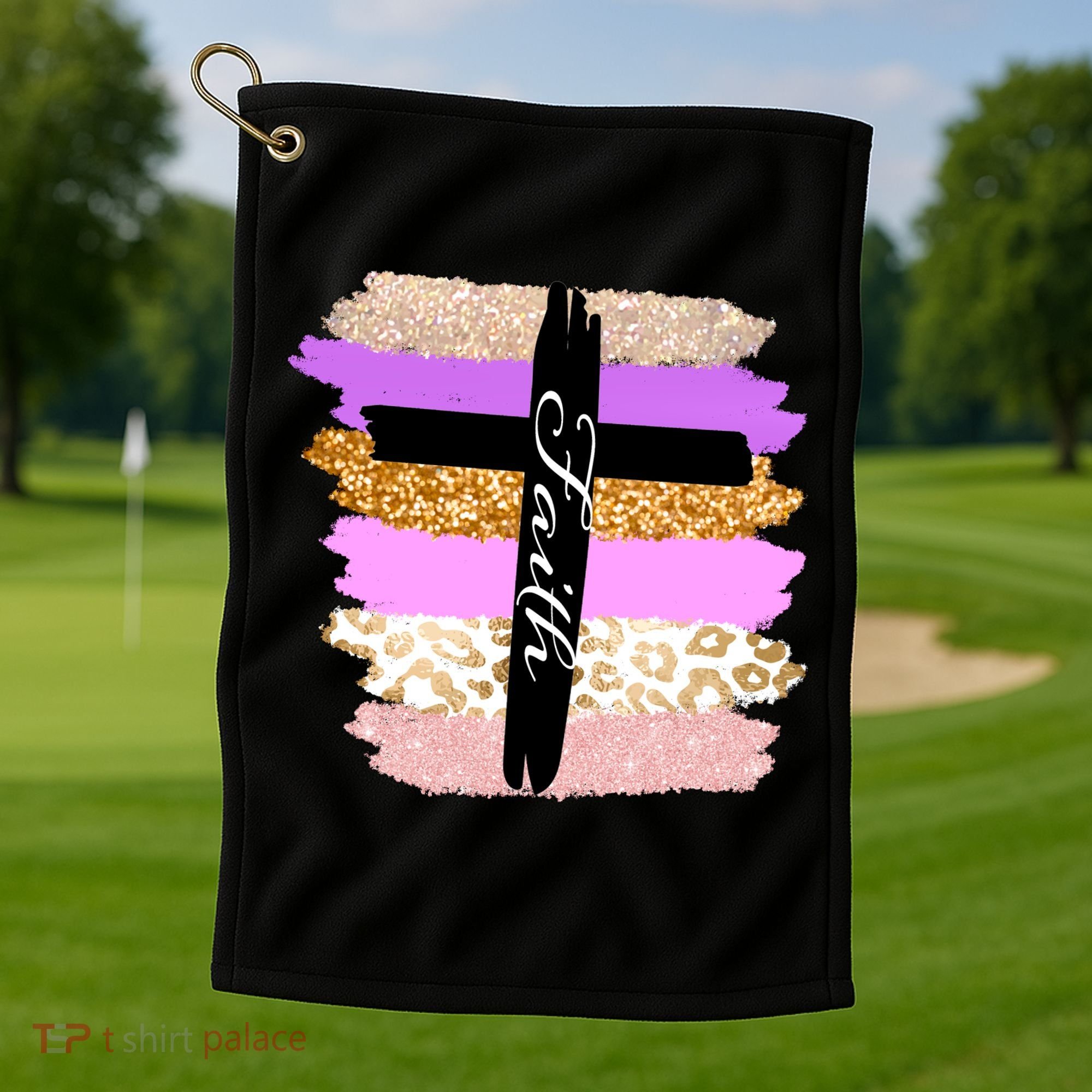 Cute Faith Cross Leopard Golf Towel