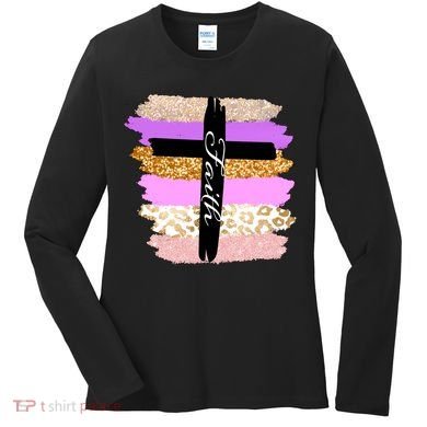 Cute Faith Cross Leopard Women's Long Sleeve Shirt