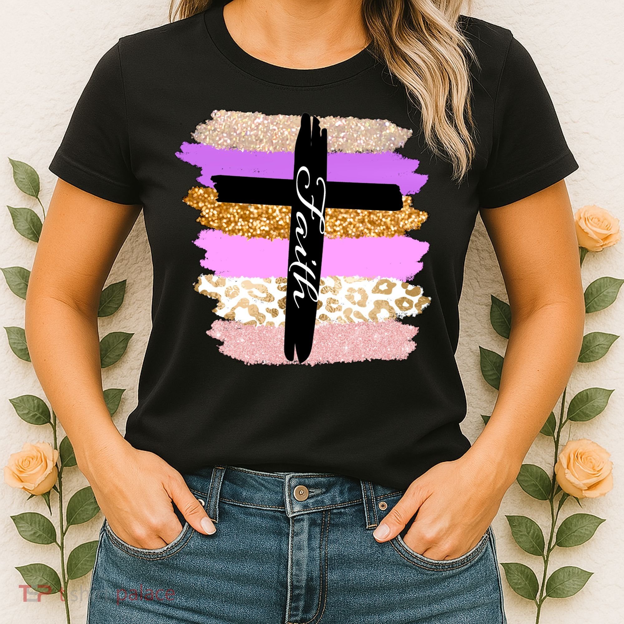 Cute Faith Cross Leopard Women's T-Shirt