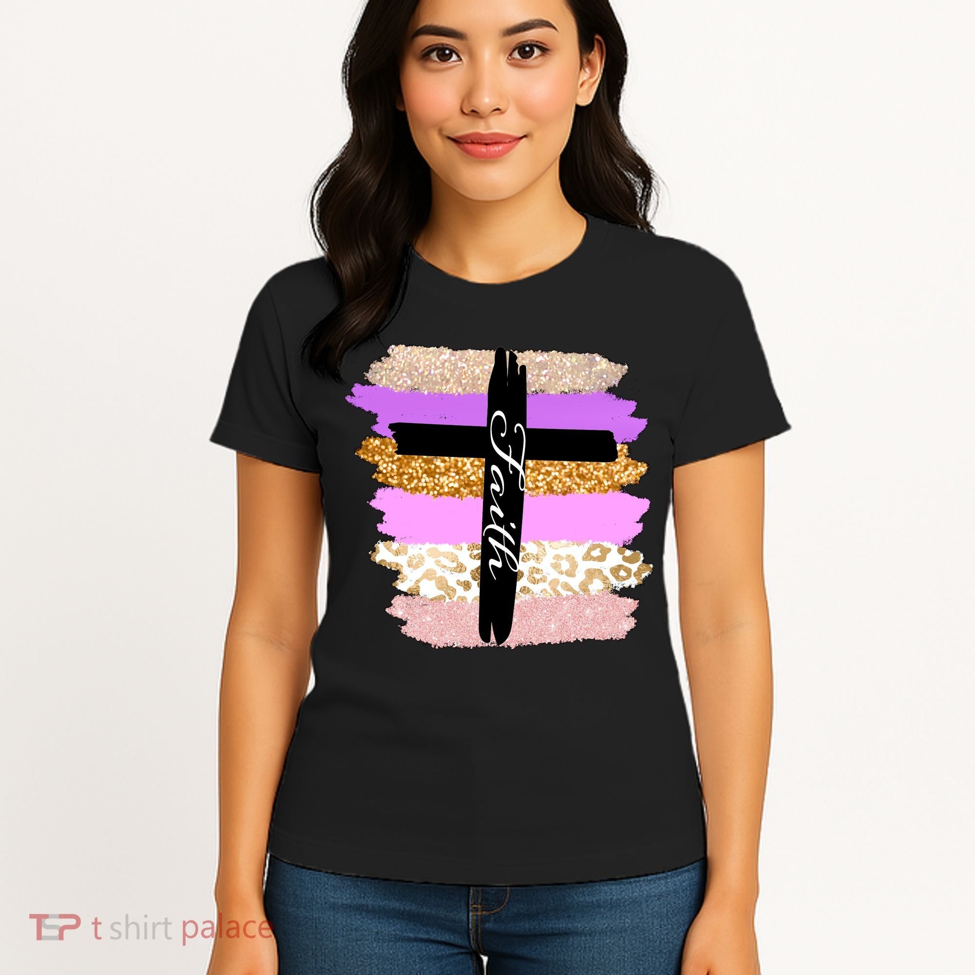 Cute Faith Cross Leopard Women's T-Shirt