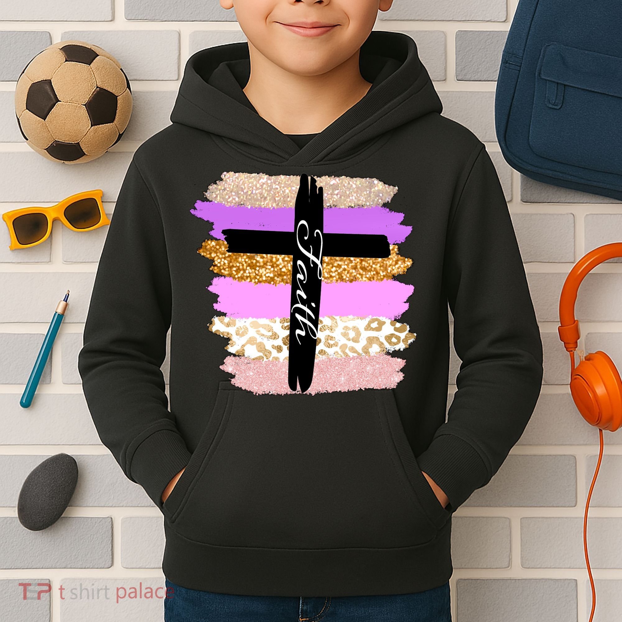 Cute Faith Cross Leopard Kids Hoodie