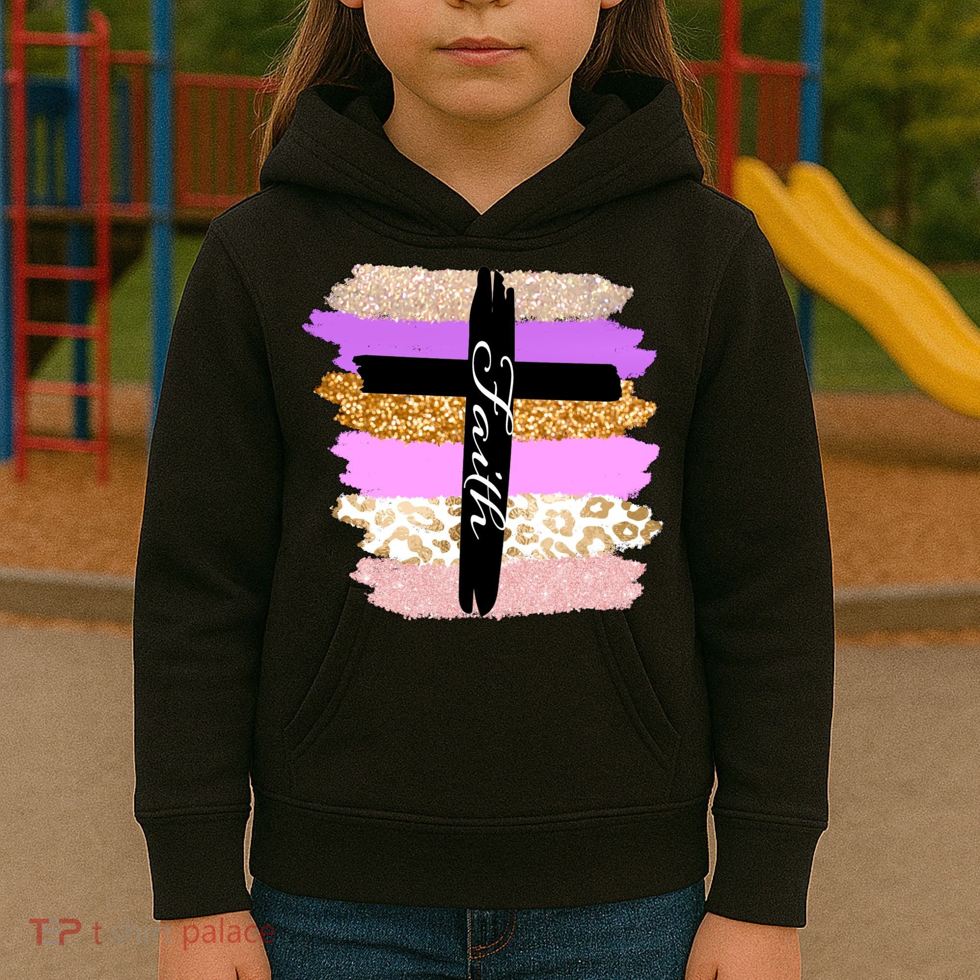 Cute Faith Cross Leopard Kids Hoodie