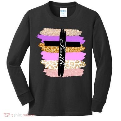 Cute Faith Cross Leopard Kids Long Sleeve Shirt
