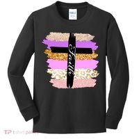 Cute Faith Cross Leopard Kids Long Sleeve Shirt thumb 0