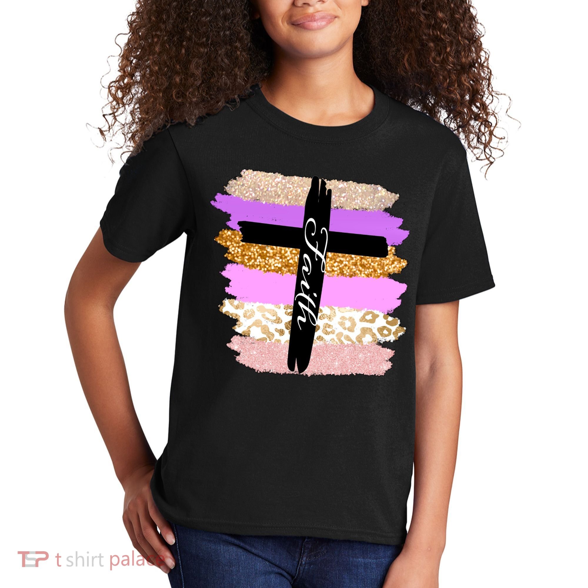 Cute Faith Cross Leopard Kids T-Shirt