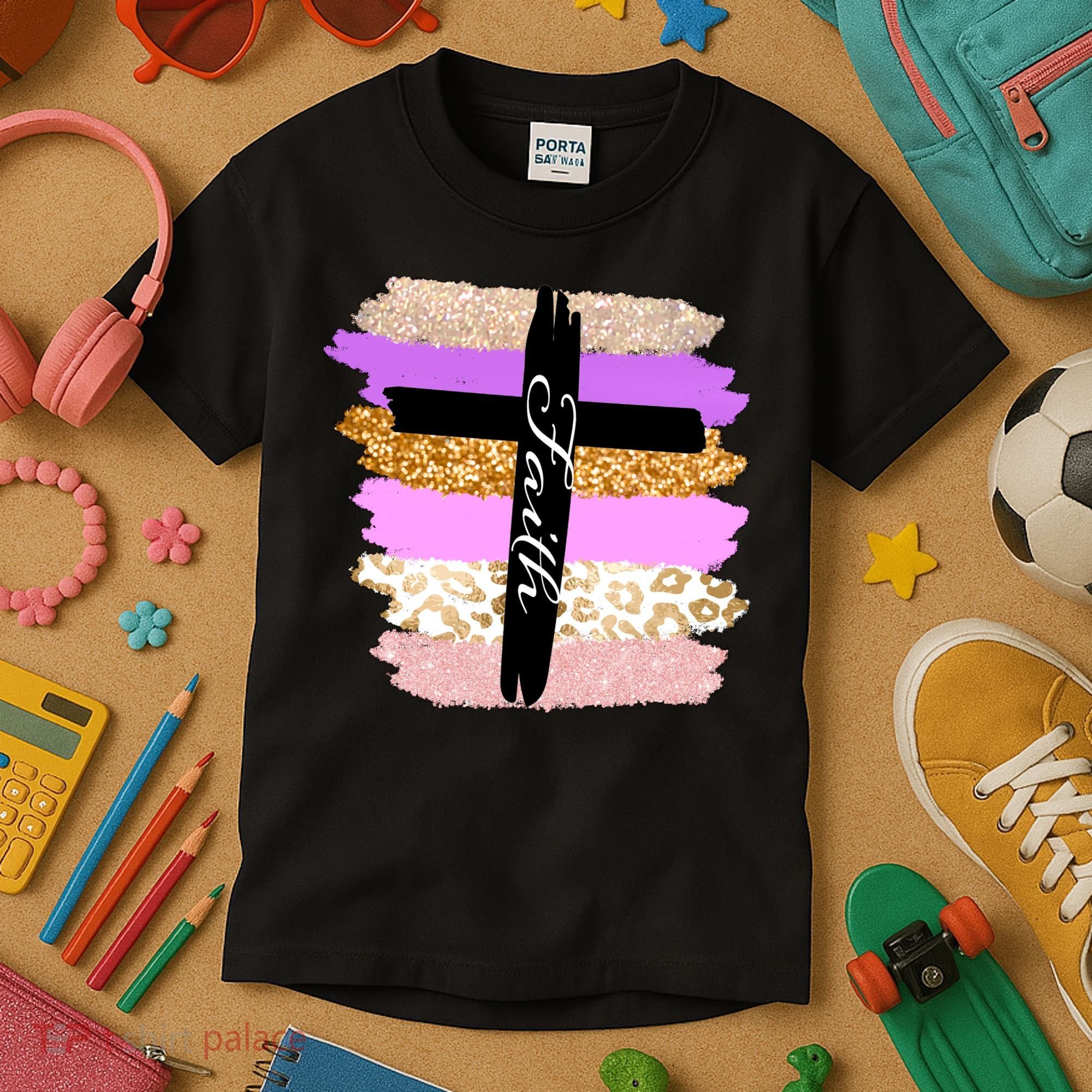 Cute Faith Cross Leopard Kids T-Shirt