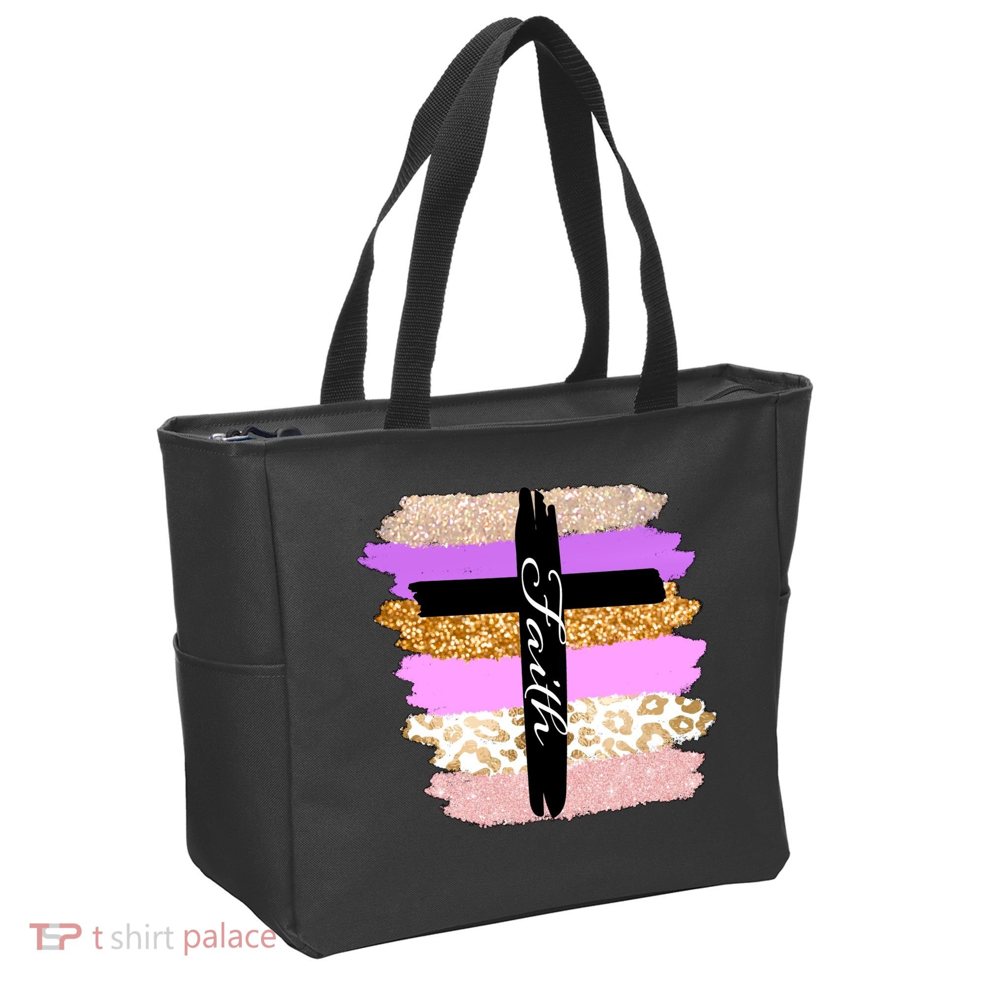 Cute Faith Cross Leopard Tote Bag