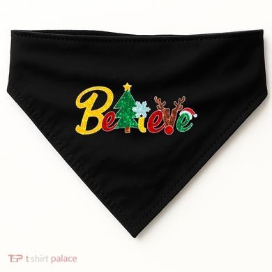 Cute Festive Christmas Believe  USA-Made Doggie Bandana