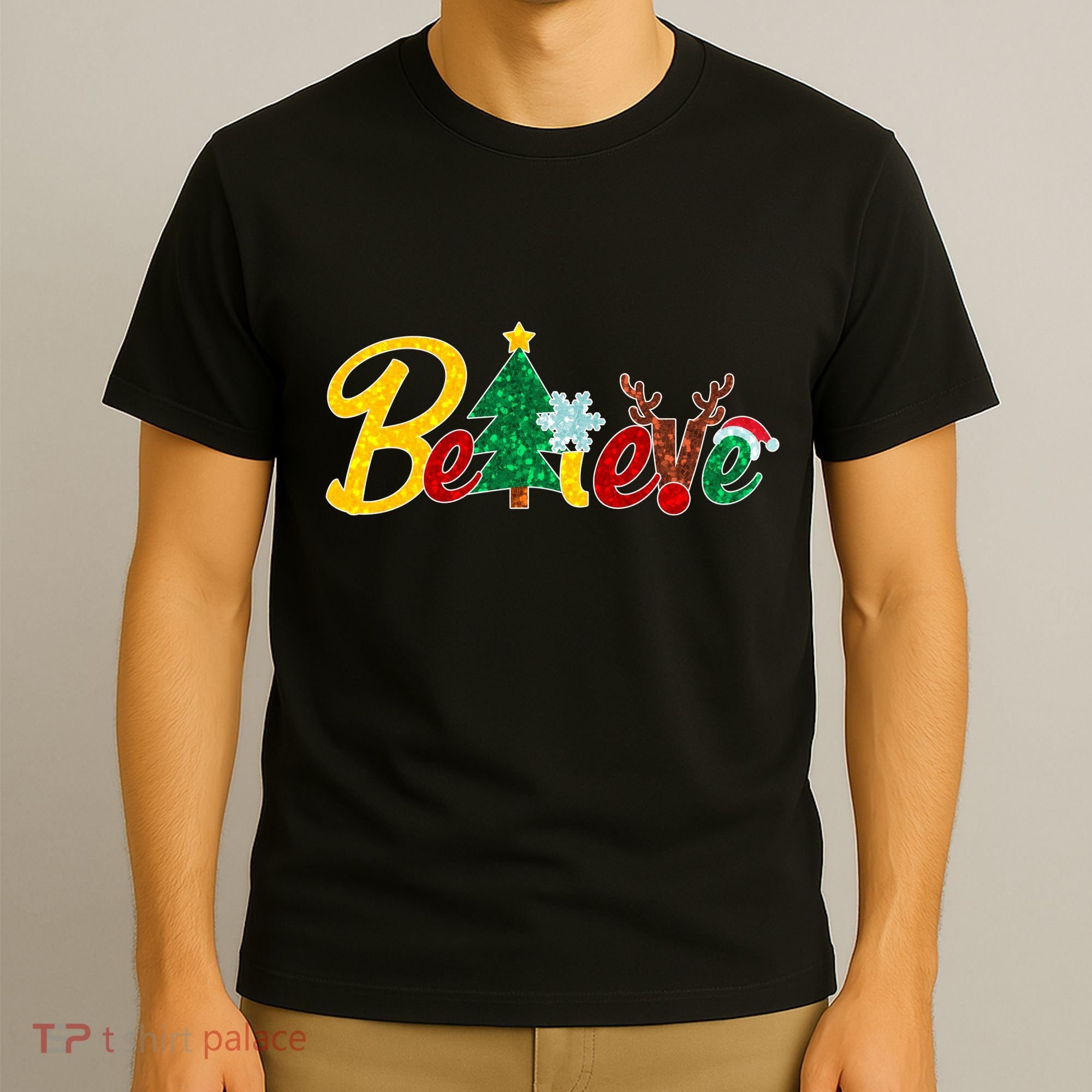 Cute Festive Christmas Believe  T-Shirt