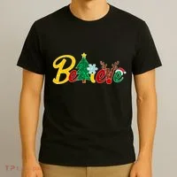 Cute Festive Christmas Believe  T-Shirt thumb 3
