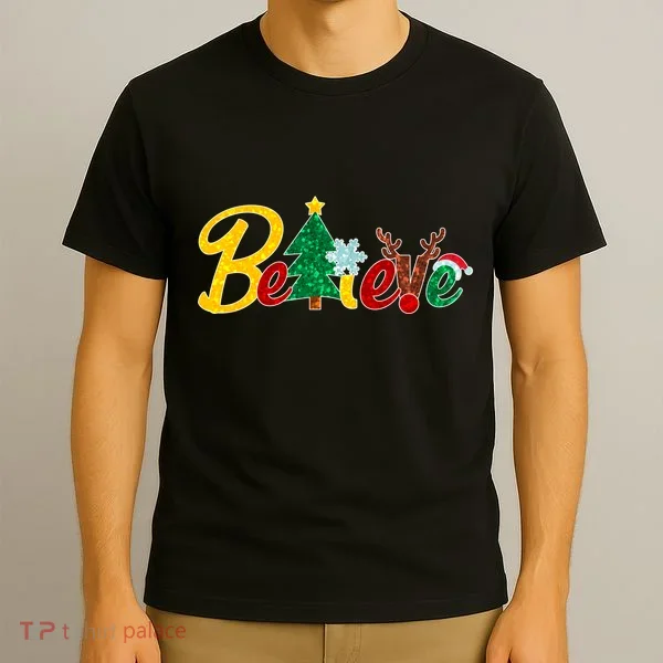 Cute Festive Christmas Believe  T-Shirt