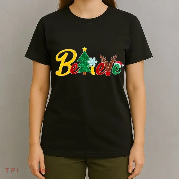 Cute Festive Christmas Believe  T-Shirt