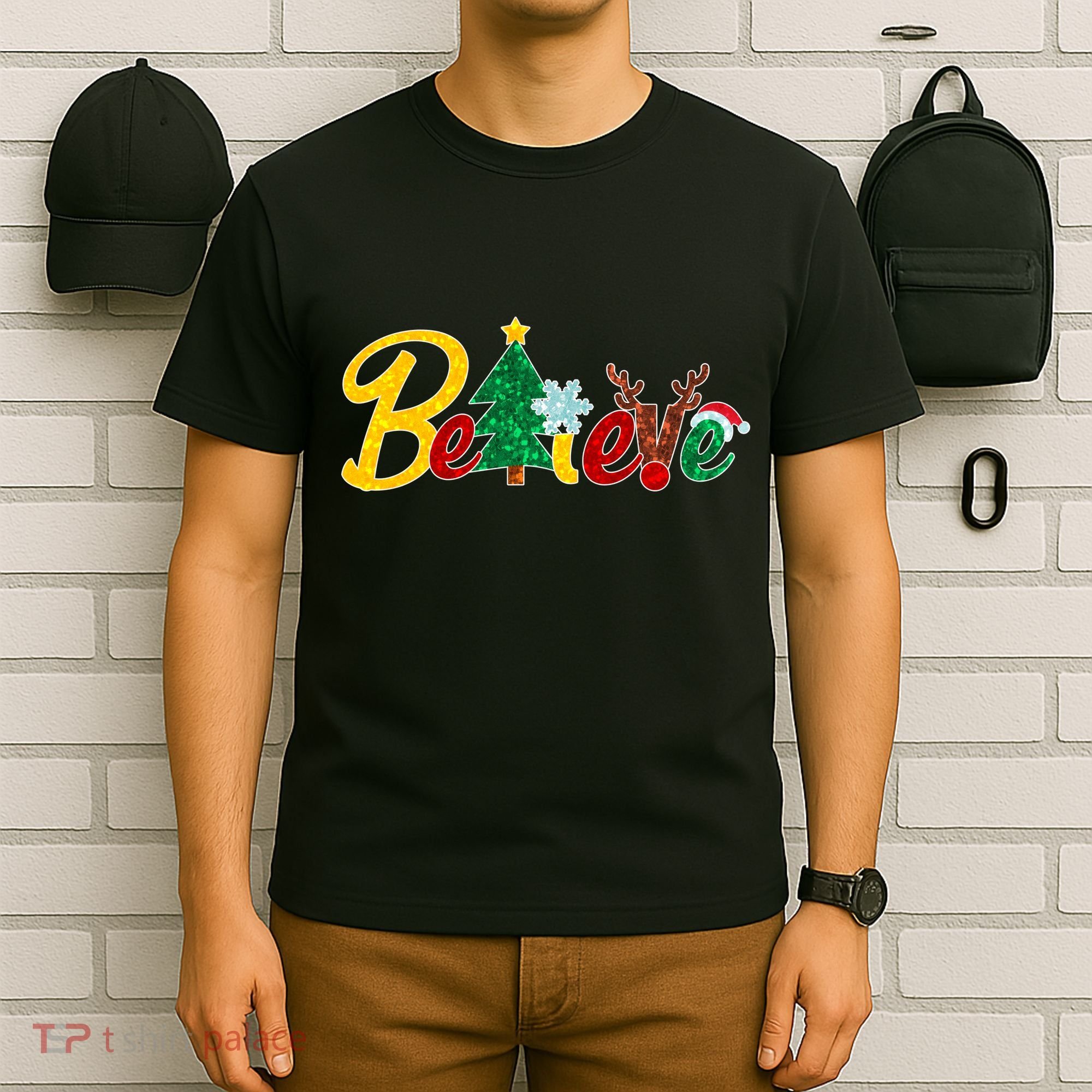 Cute Festive Christmas Believe  T-Shirt